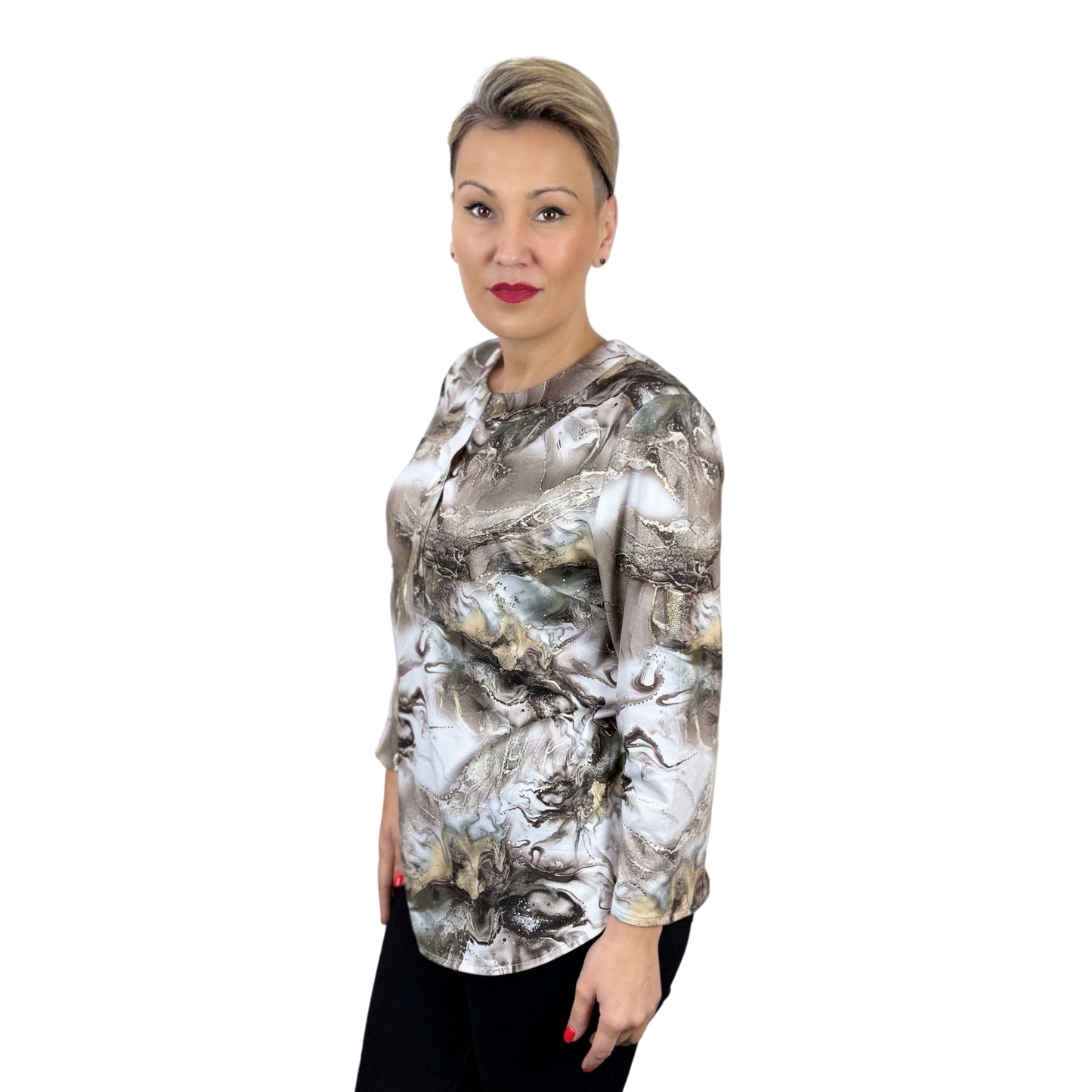 Bluză kaki imprimată abstract -k1
