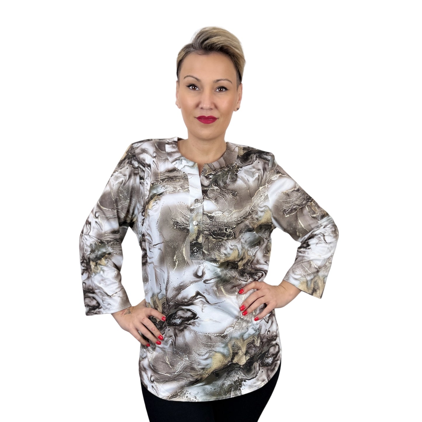 Bluză kaki imprimată abstract -k1