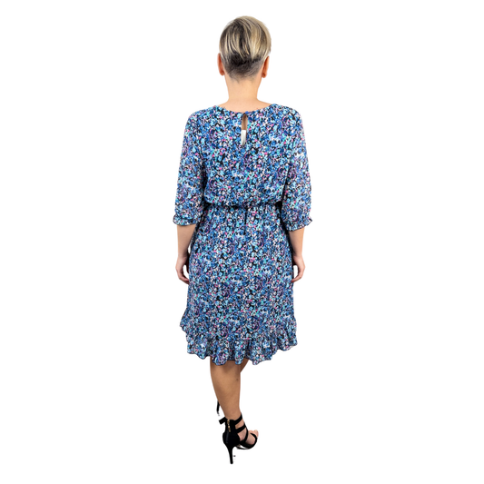 Rochie albastră scurtă cu imprimeu floral-k1