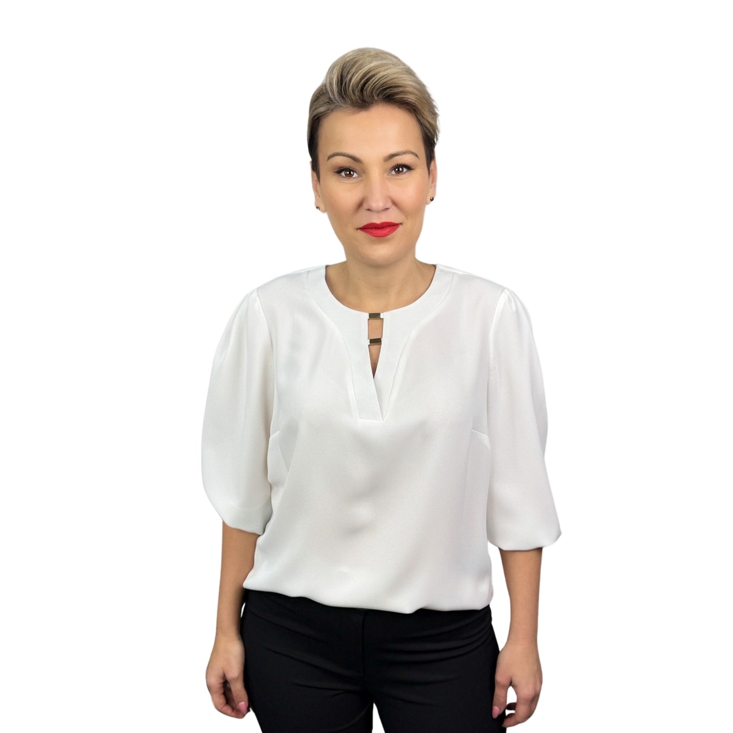 Cămașă albă cu detaliu în V- k1