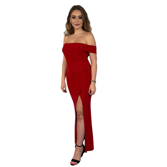 Rochie roșie lungă cu umerii goi -k1