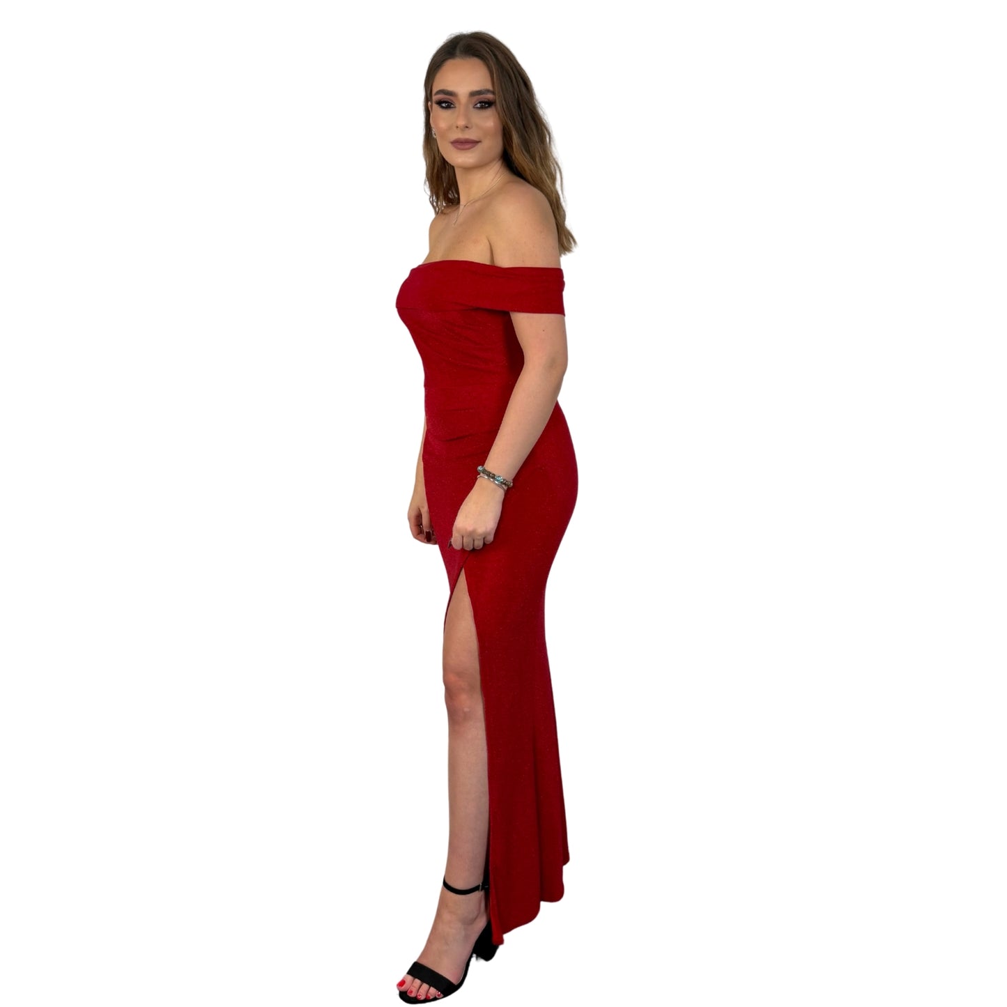 Rochie roșie lungă cu umerii goi -k1