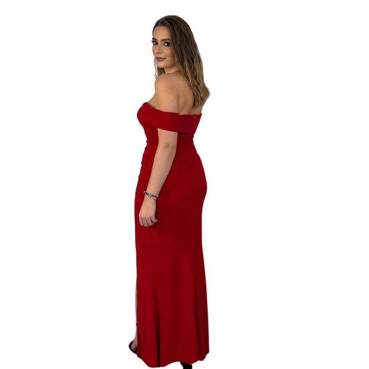 Rochie roșie lungă cu umerii goi -k1