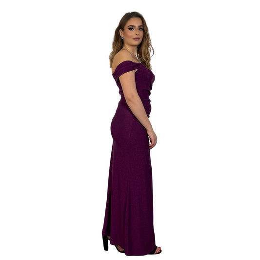Rochie violet lungă cu umerii goi -k1