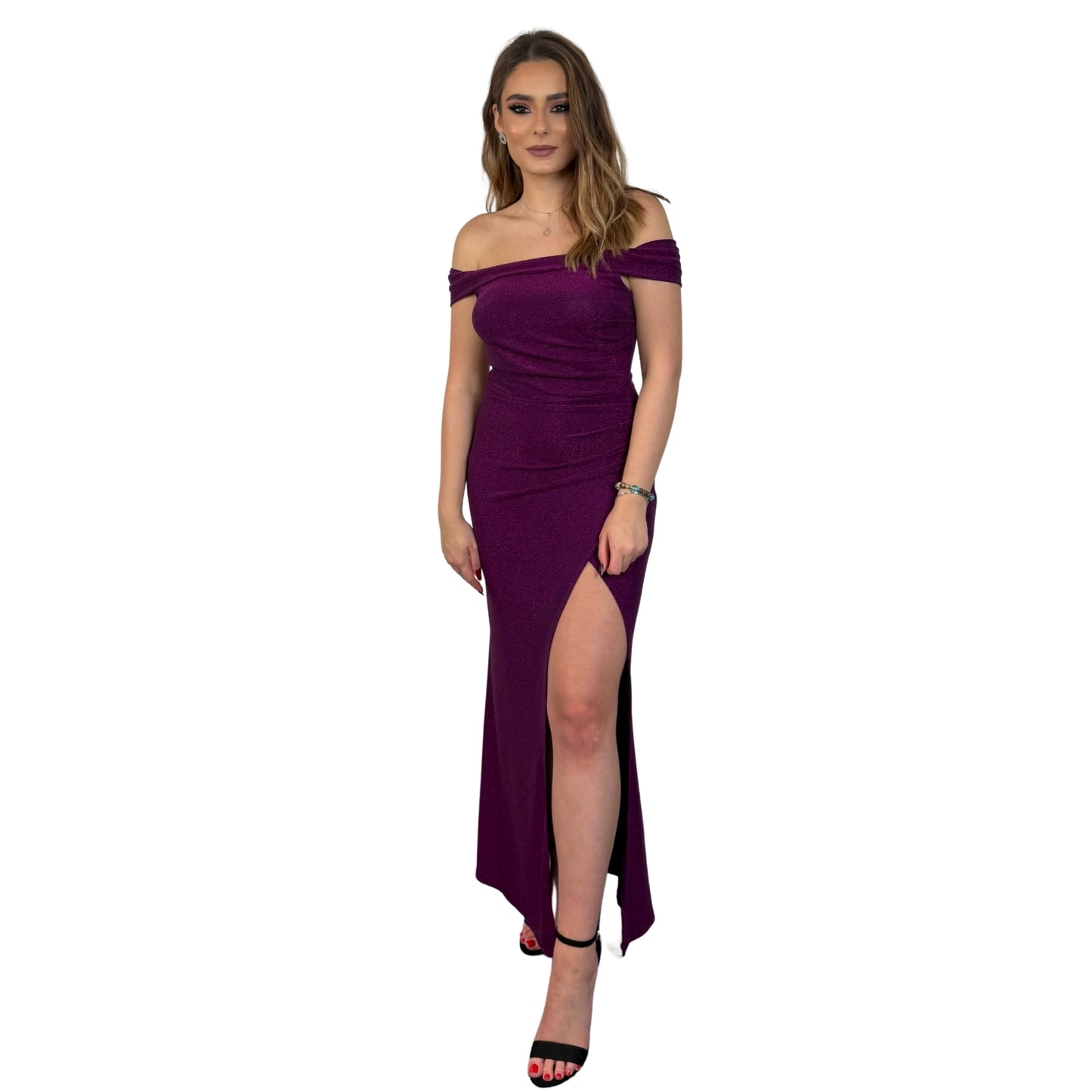 Rochie violet lungă cu umerii goi -k1