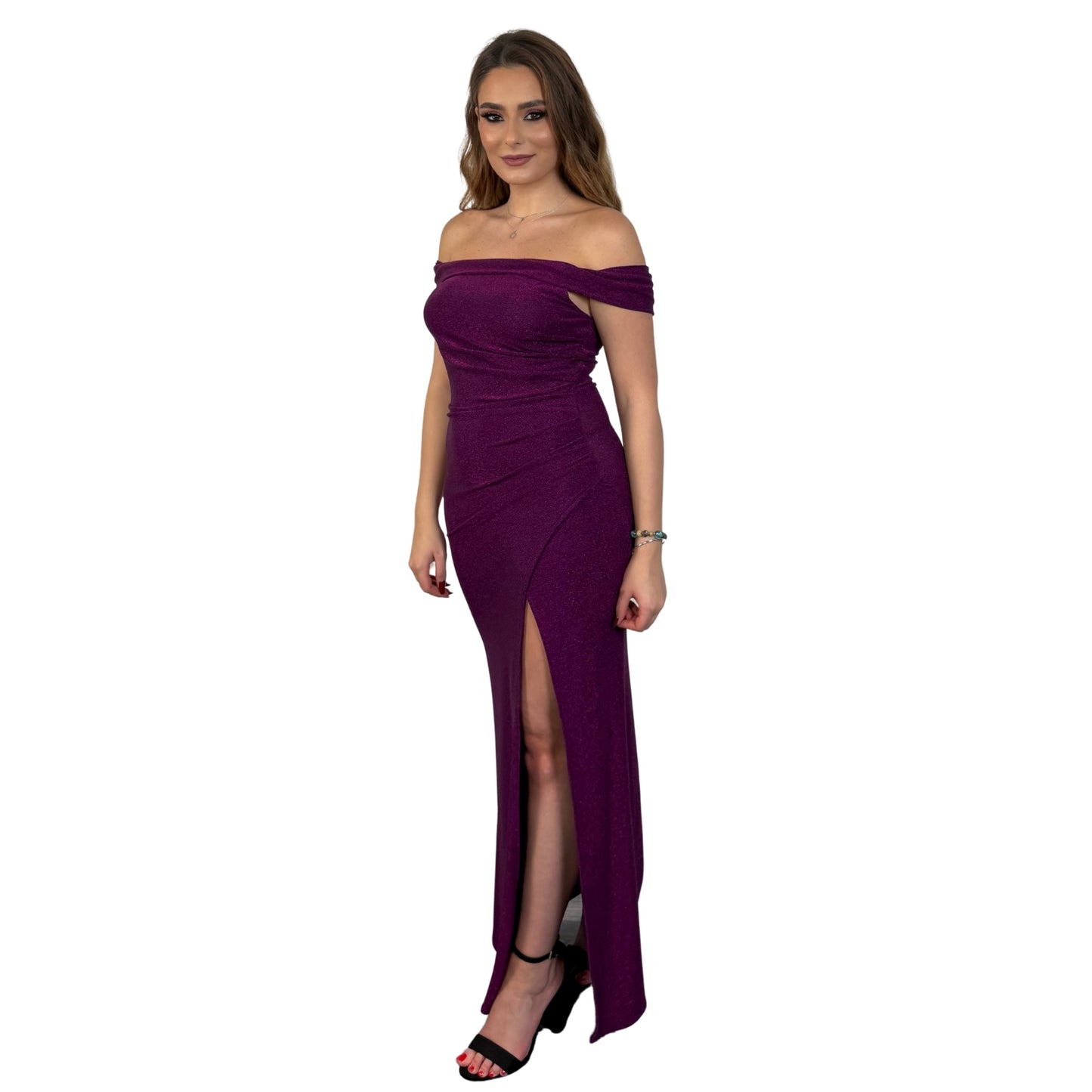 Rochie violet lungă cu umerii goi -k1