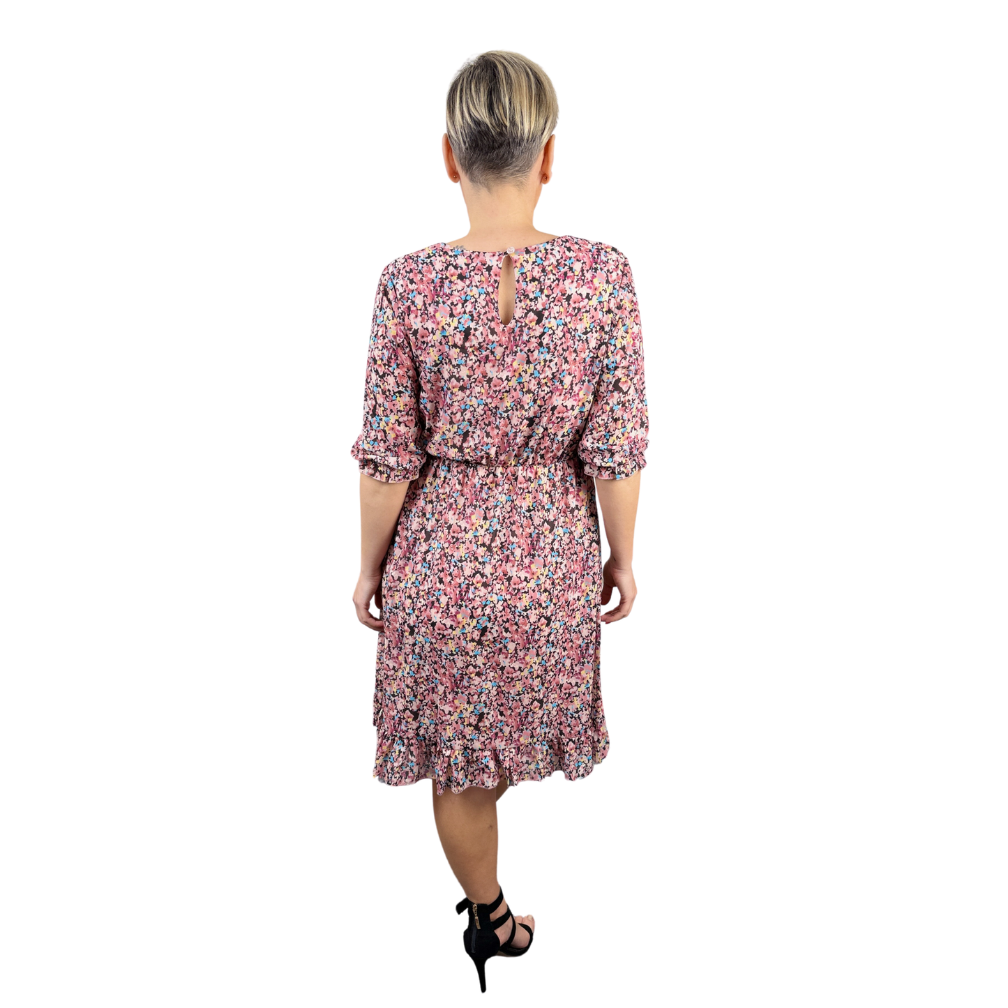 Rochie roz scurtă cu imprimeu floral -k1
