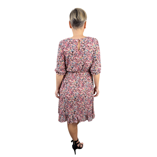 Rochie roz scurtă cu imprimeu floral -k1