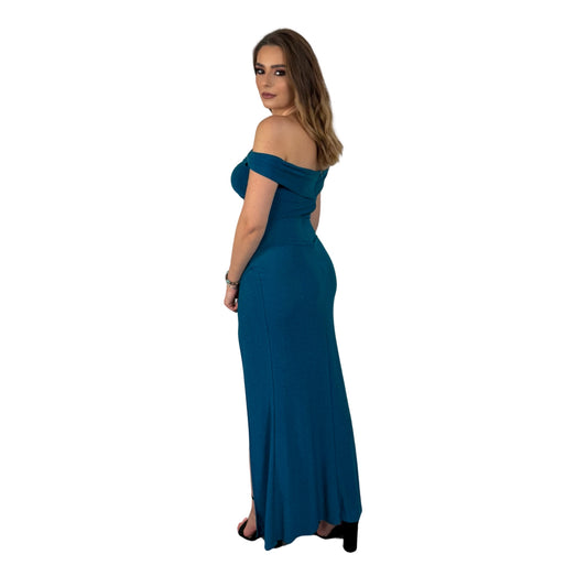 Rochie turoaz lungă cu umerii goi -k1