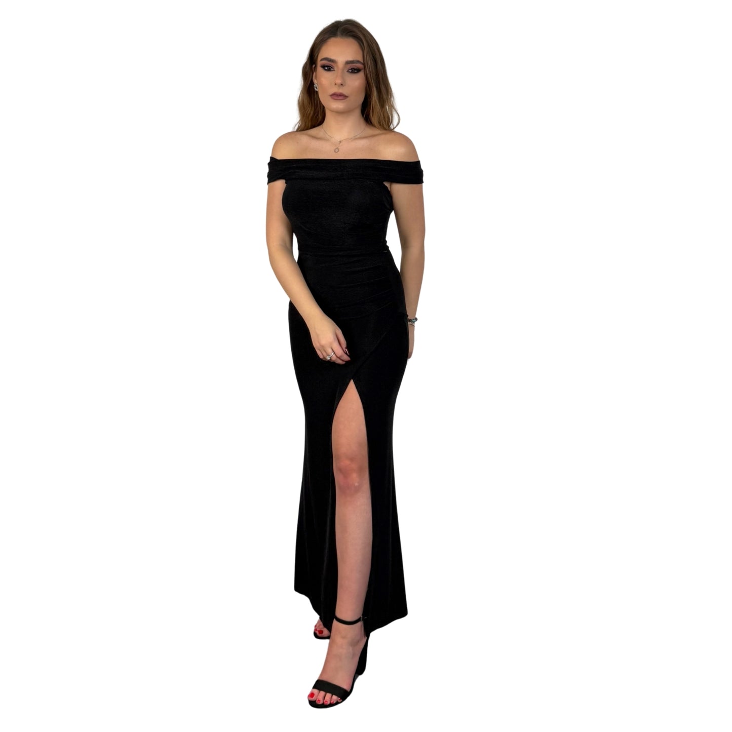 Rochie neagră lungă cu umerii goi -k1