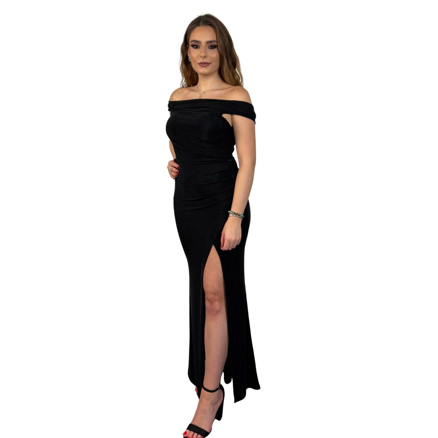 Rochie neagră lungă cu umerii goi -k1