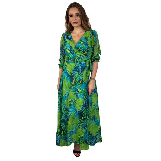 Rochie verde lungă din voal -k1