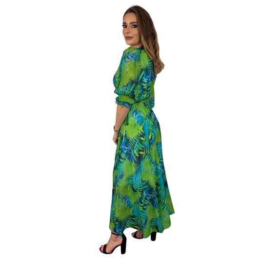 Rochie verde lungă din voal -k1
