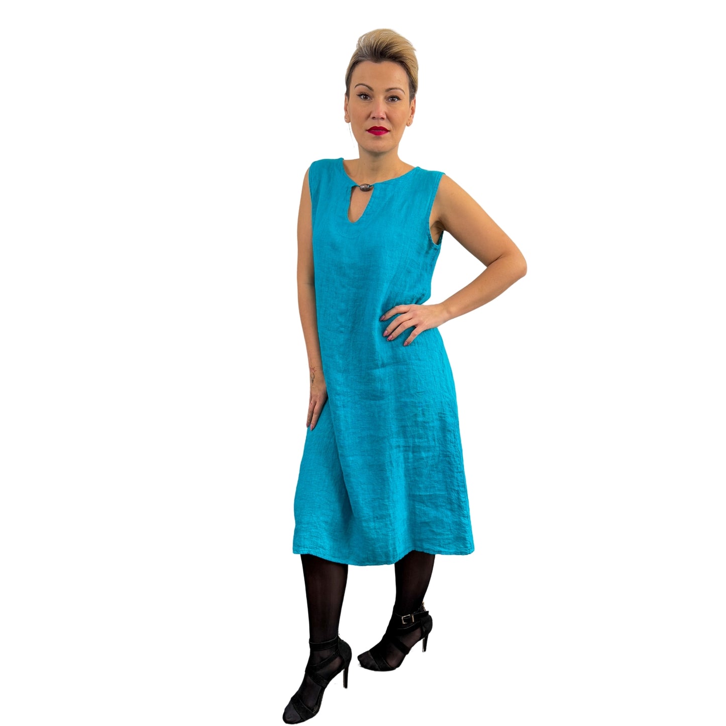 Rochie turcoaz de in cu mărgea -k1