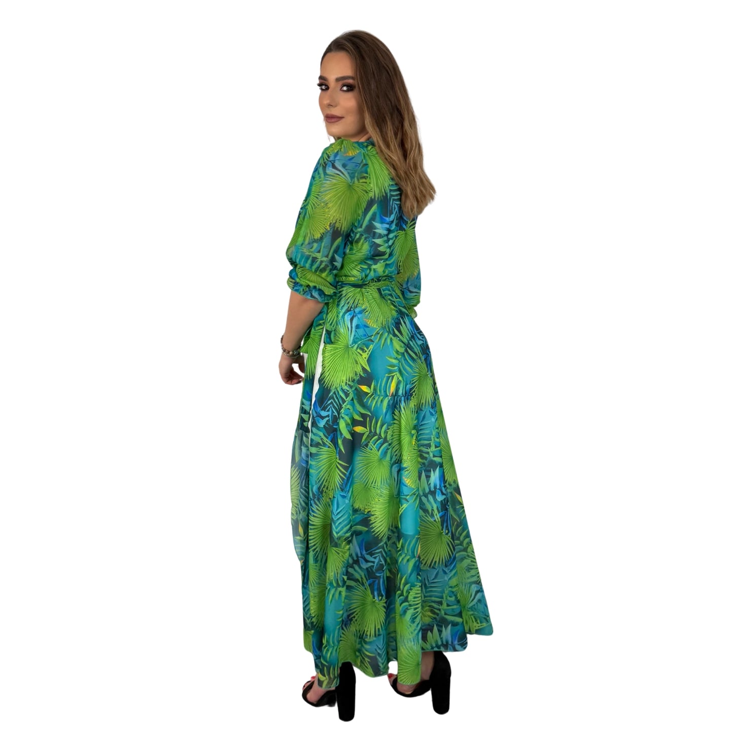 Rochie verde lungă din voal -k1