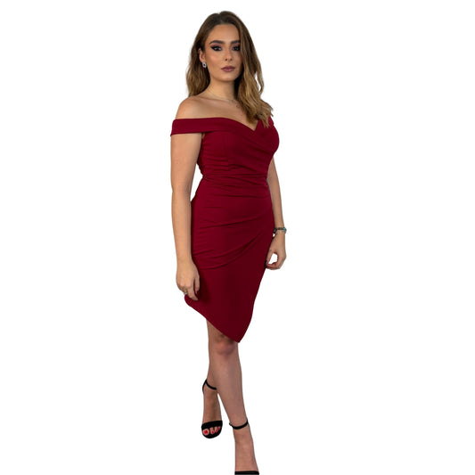 Rochie roșie scurtă cu umerii goi -k1