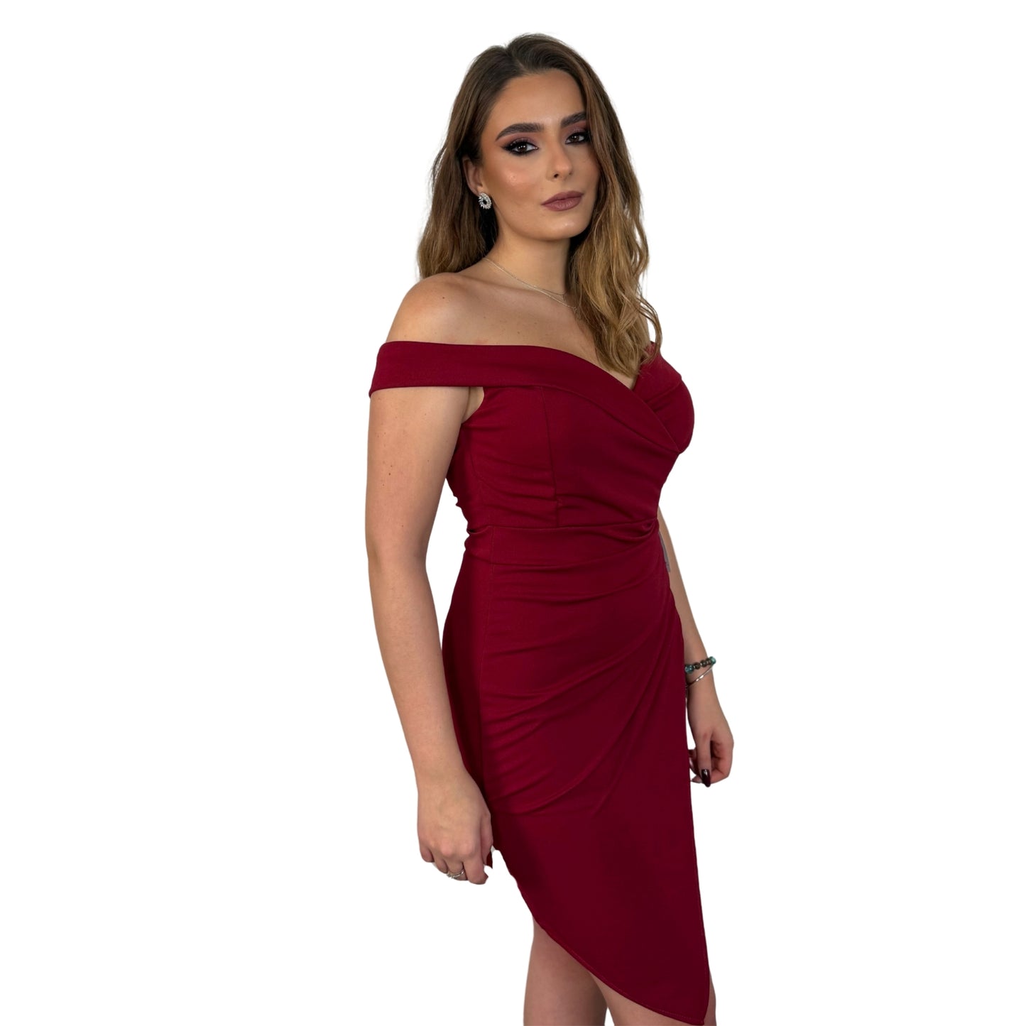 Rochie roșie scurtă cu umerii goi -k1