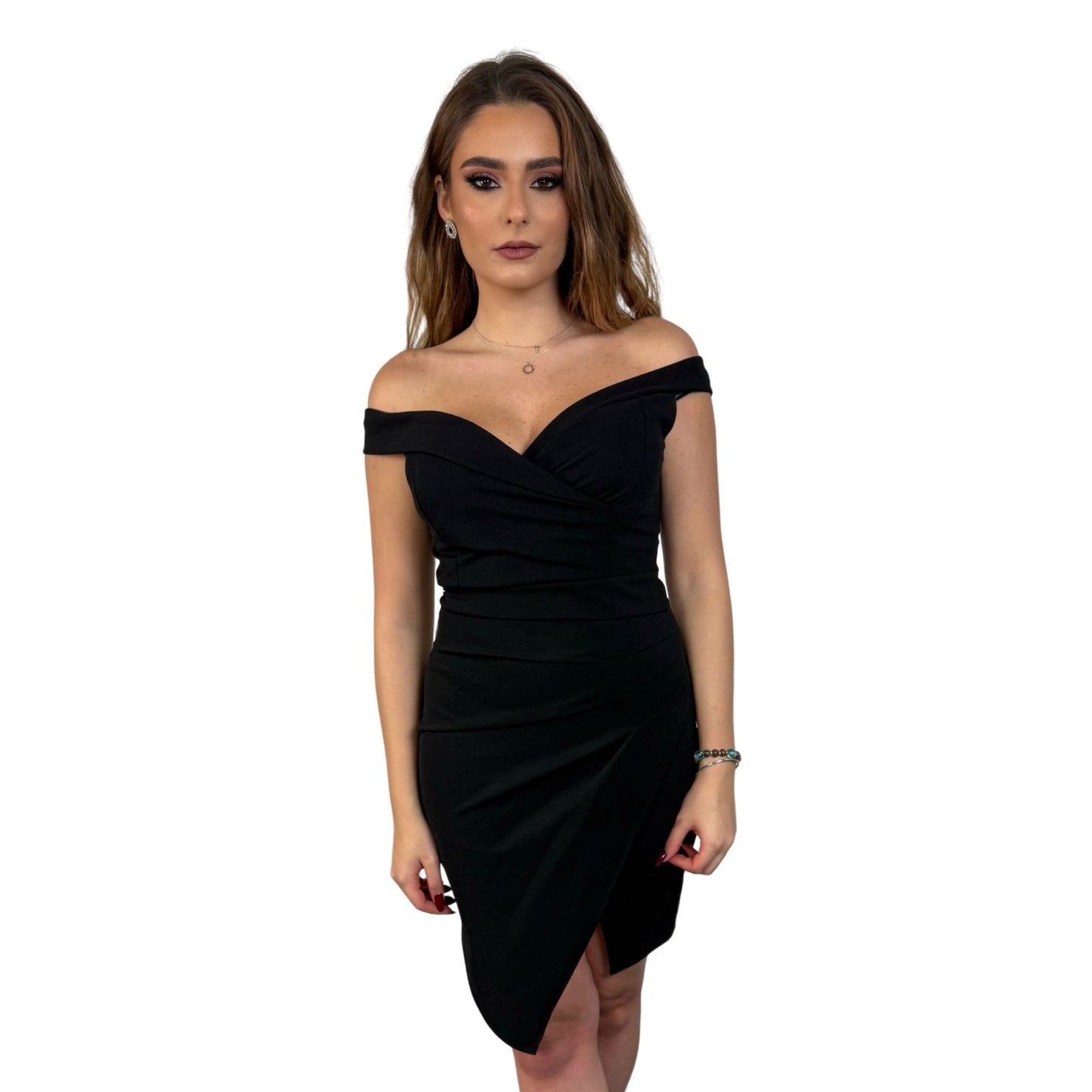 Rochie scurtă neagră cu umerii goi -k1