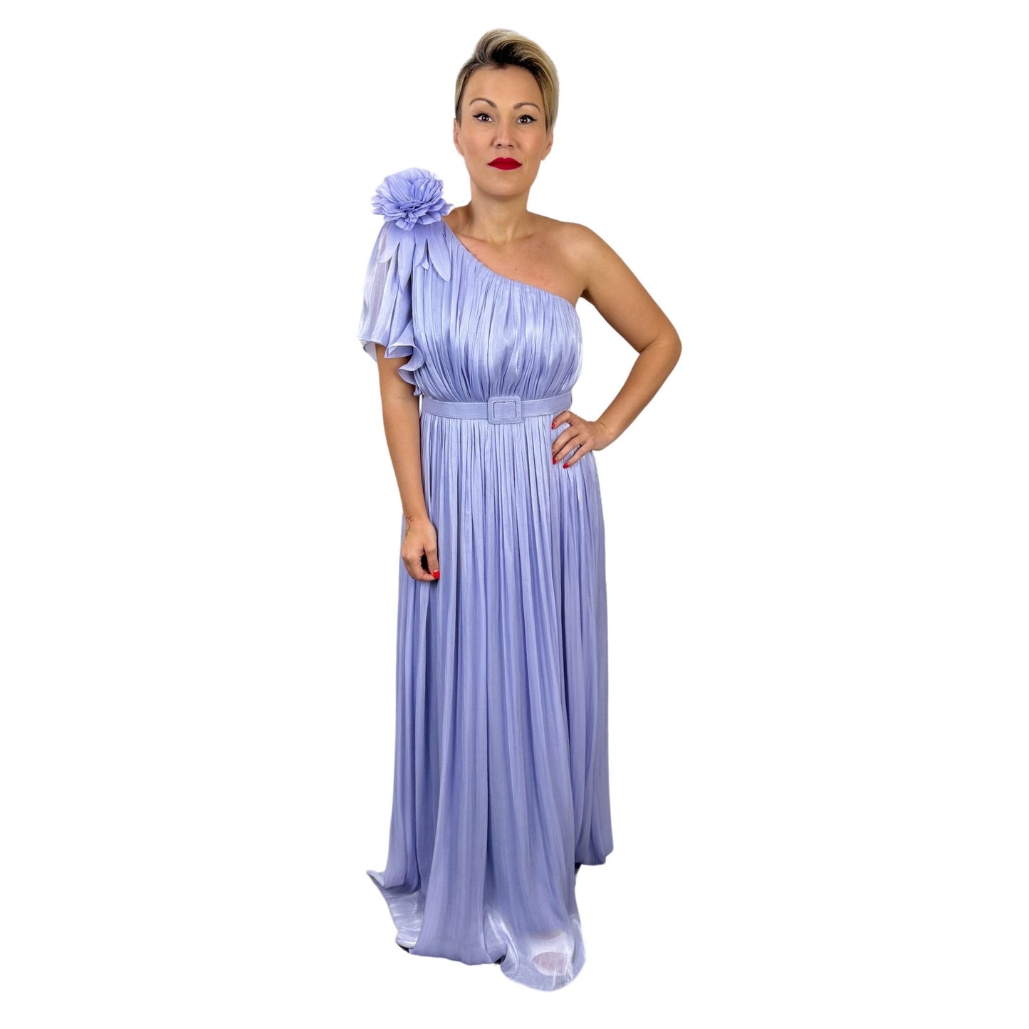 Rochie lungă lila de șifon irizat -k1
