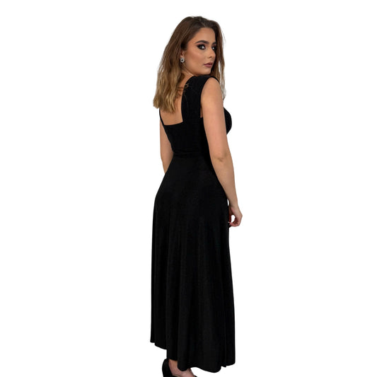 Rochie neagră lungă cu sclipici -k1