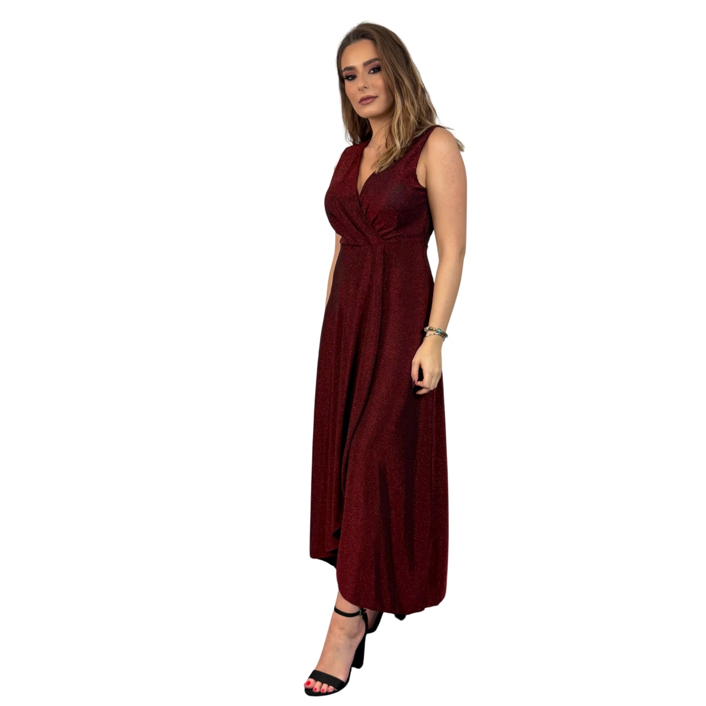 Rochie lungă vișinie cu sclipici -k1