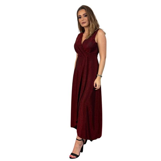 Rochie lungă vișinie cu sclipici -k1