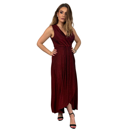 Rochie lungă vișinie cu sclipici -k1
