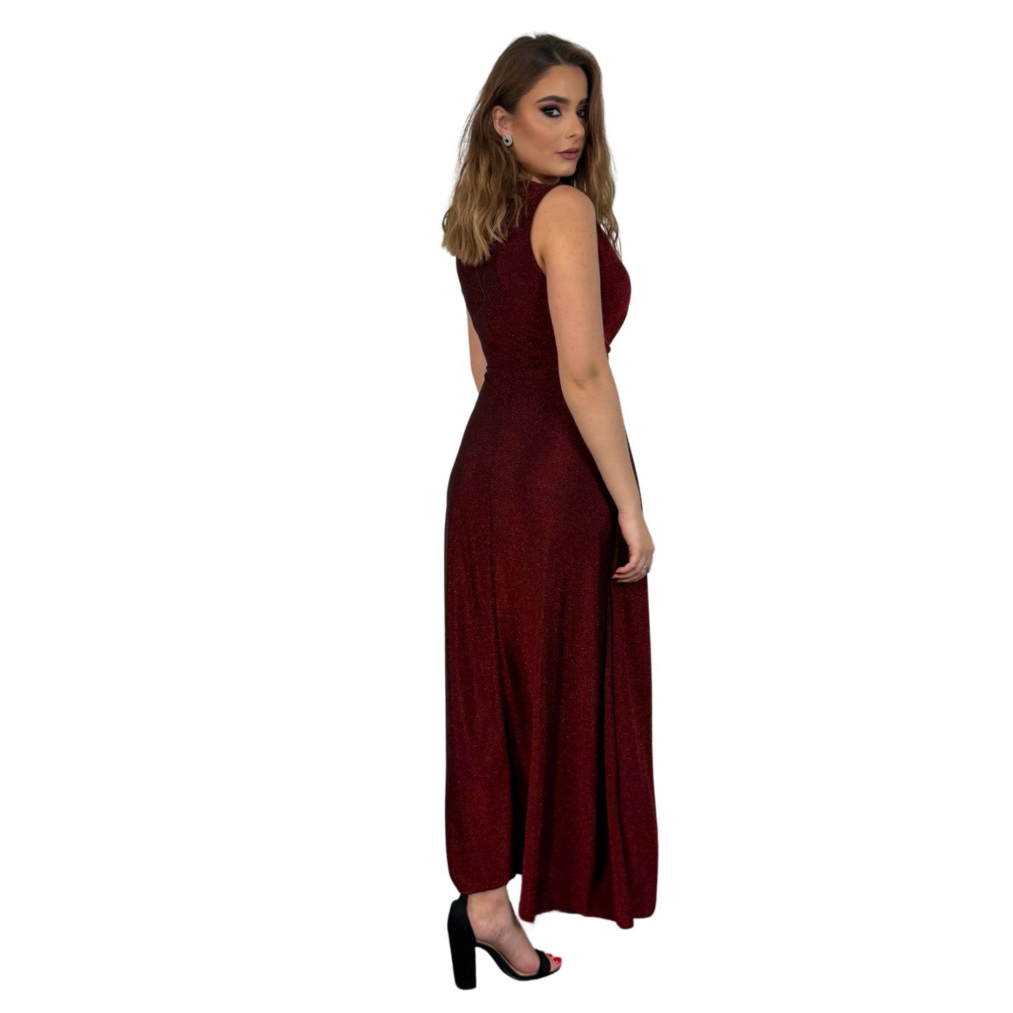 Rochie lungă vișinie cu sclipici -k1