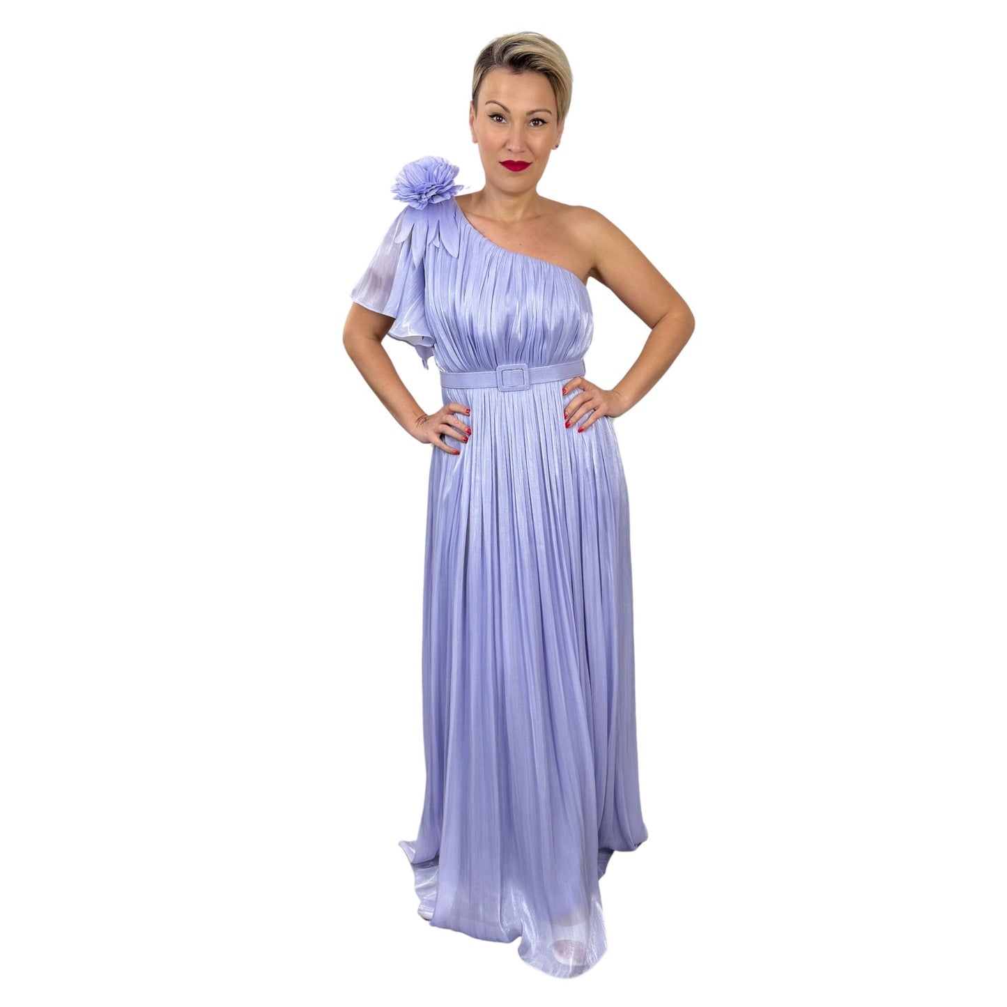Rochie lungă lila de șifon irizat -k1