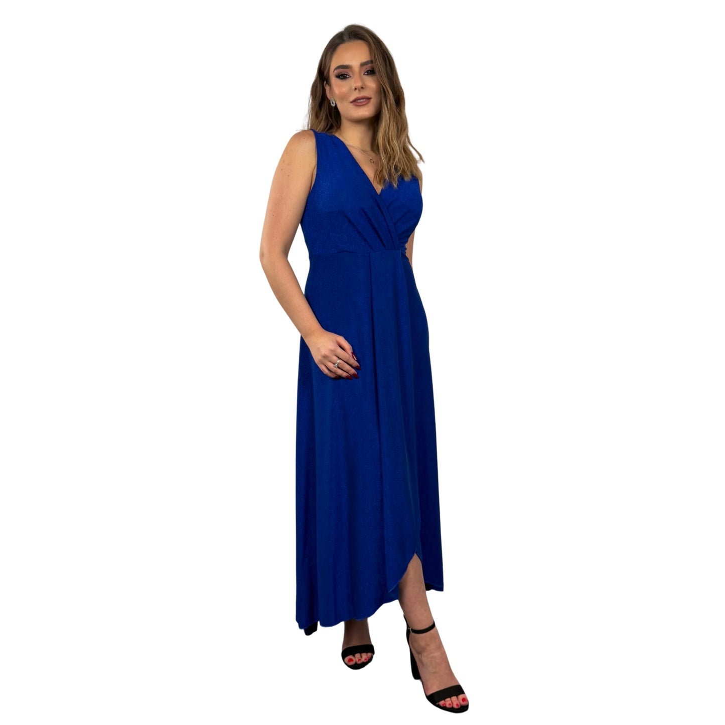 Rochie lungă albastră cu sclipici -k1