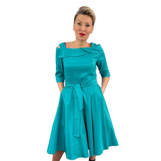 Rochie turcoaz din tafta -k1