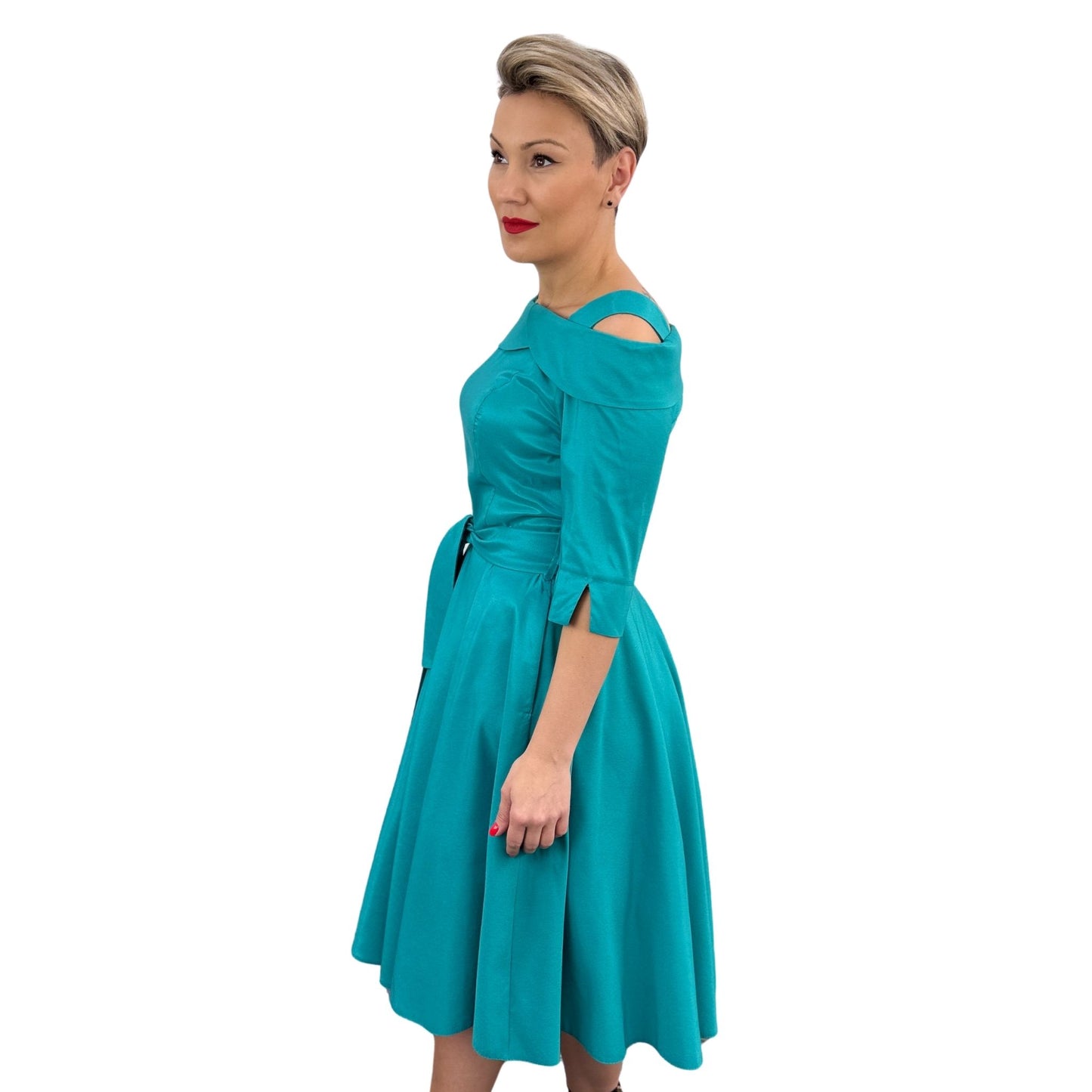 Rochie turcoaz din tafta -k1