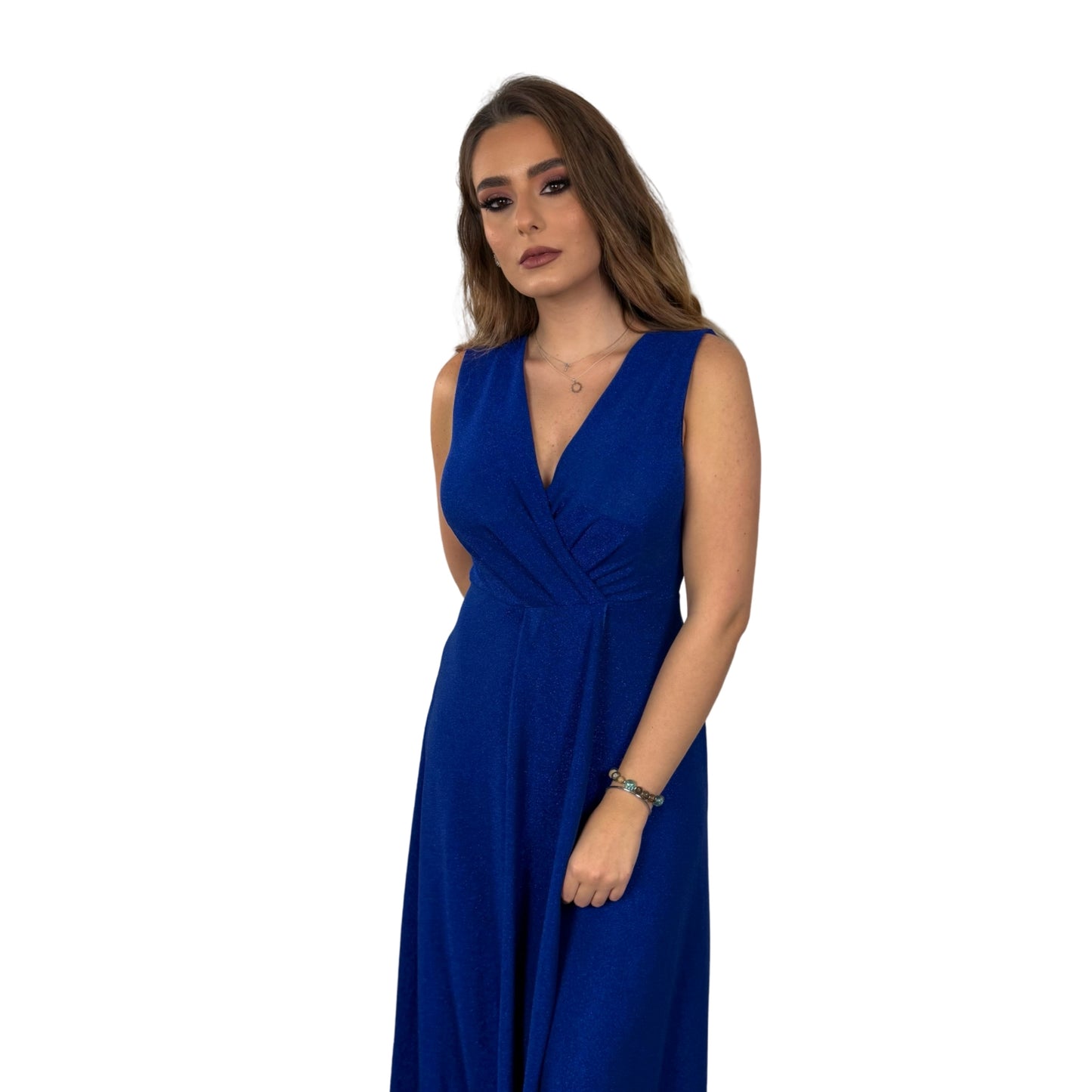 Rochie lungă albastră cu sclipici -k1