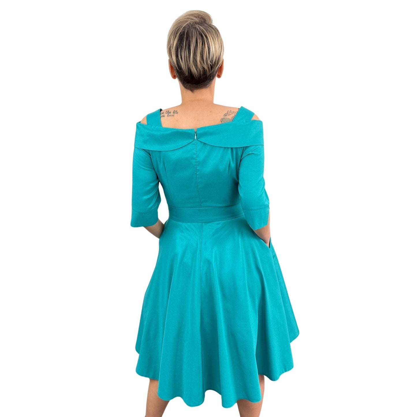 Rochie turcoaz din tafta -k1
