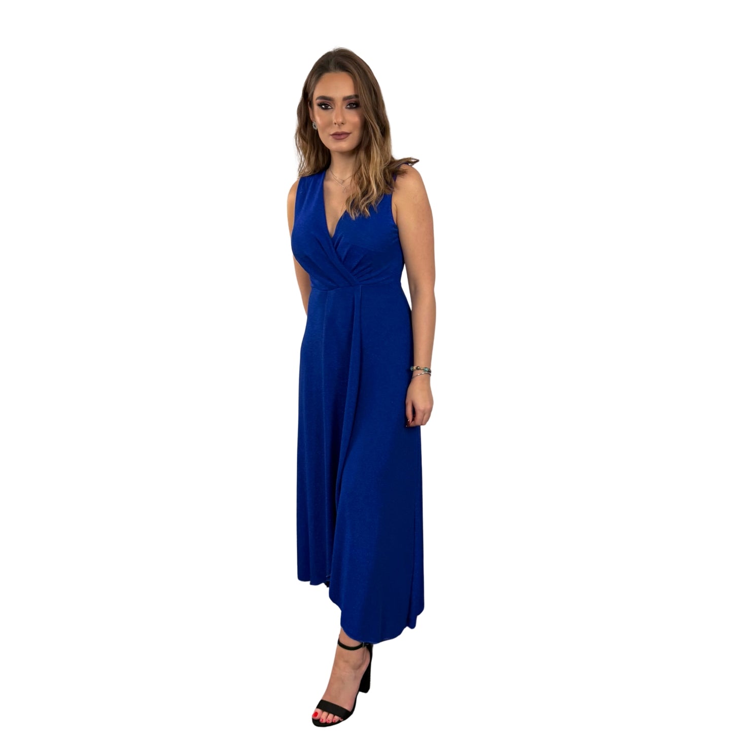 Rochie lungă albastră cu sclipici -k1