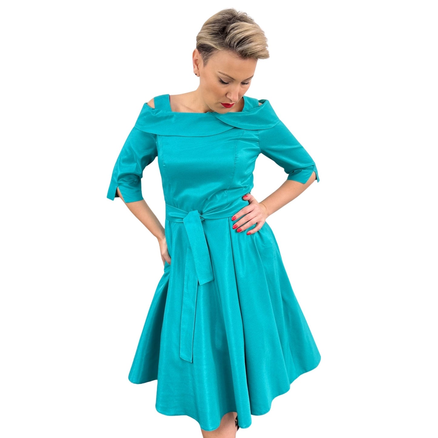 Rochie turcoaz din tafta -k1