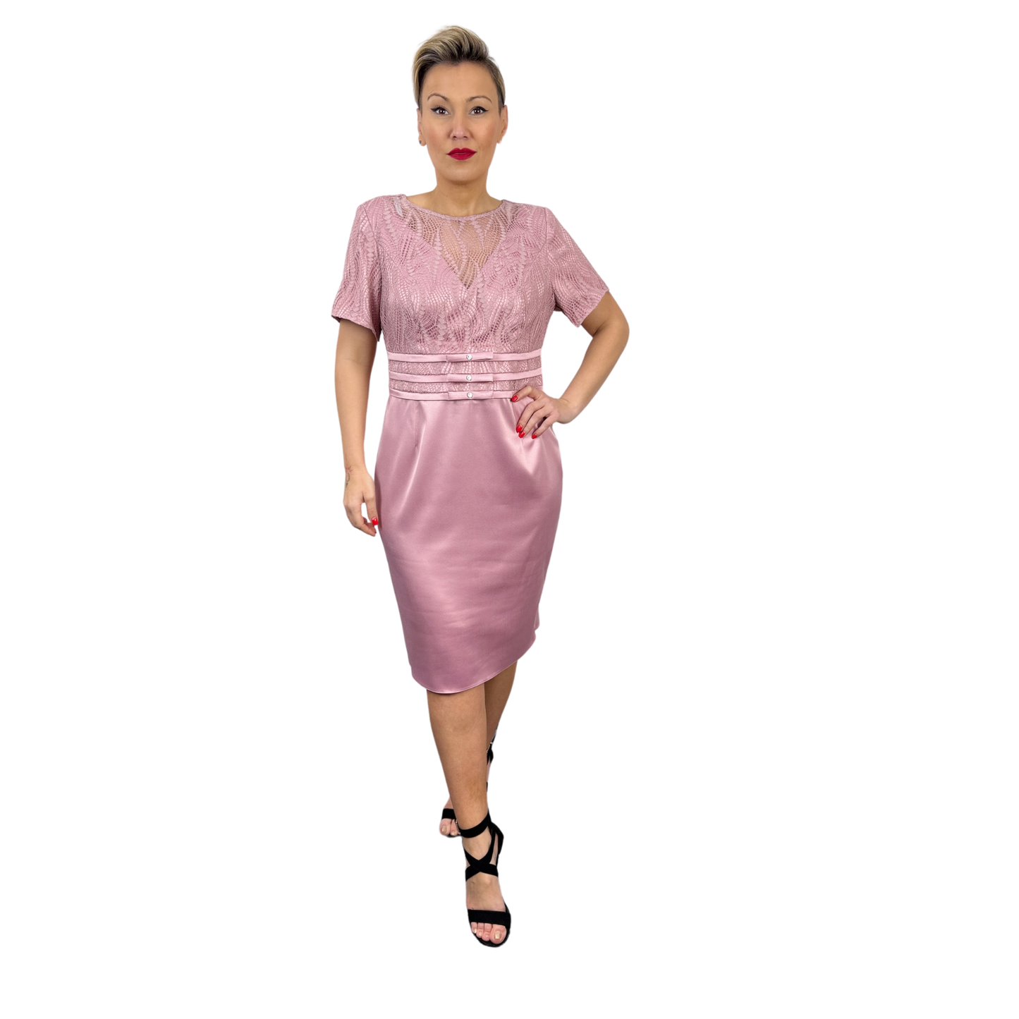 Rochie roz pal cu dantelă -k1