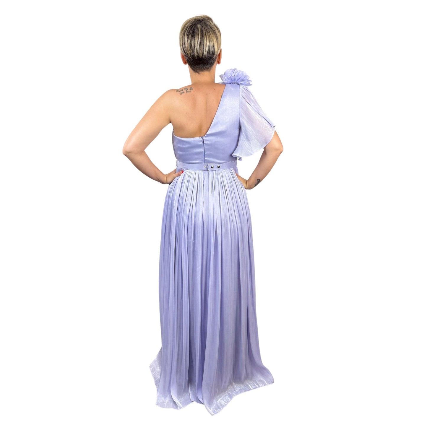 Rochie lungă lila de șifon irizat -k1