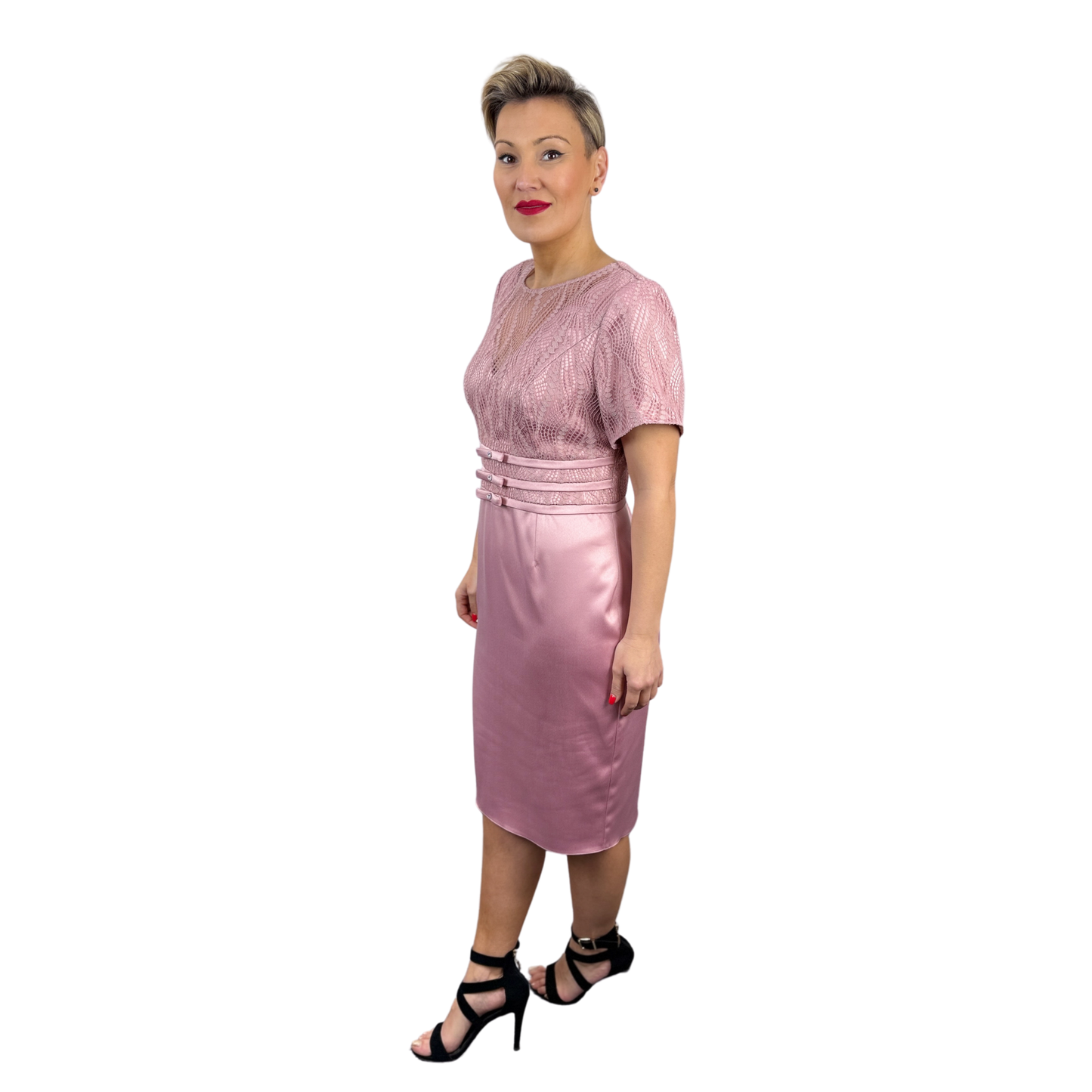 Rochie roz pal cu dantelă -k1