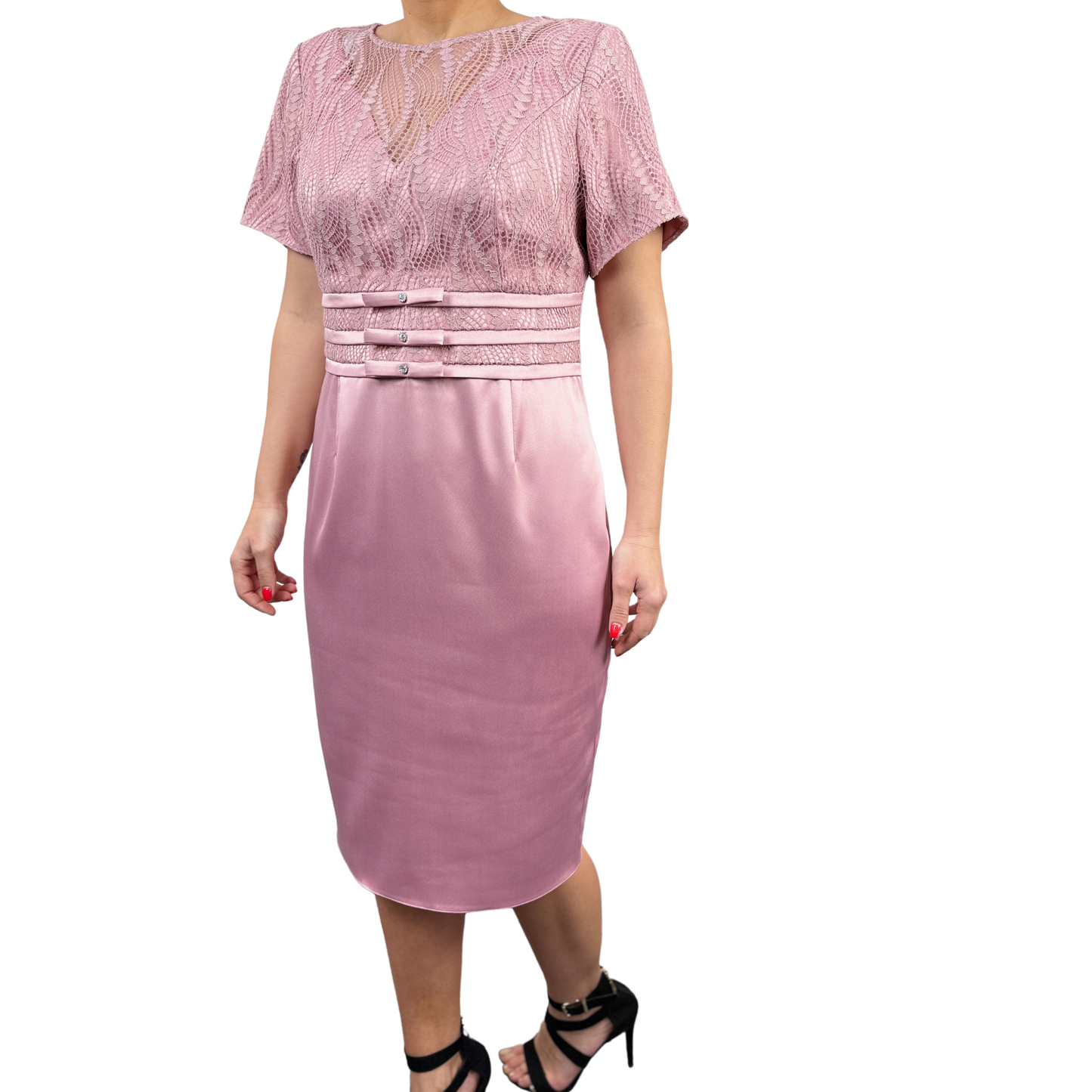 Rochie roz pal cu dantelă -k1