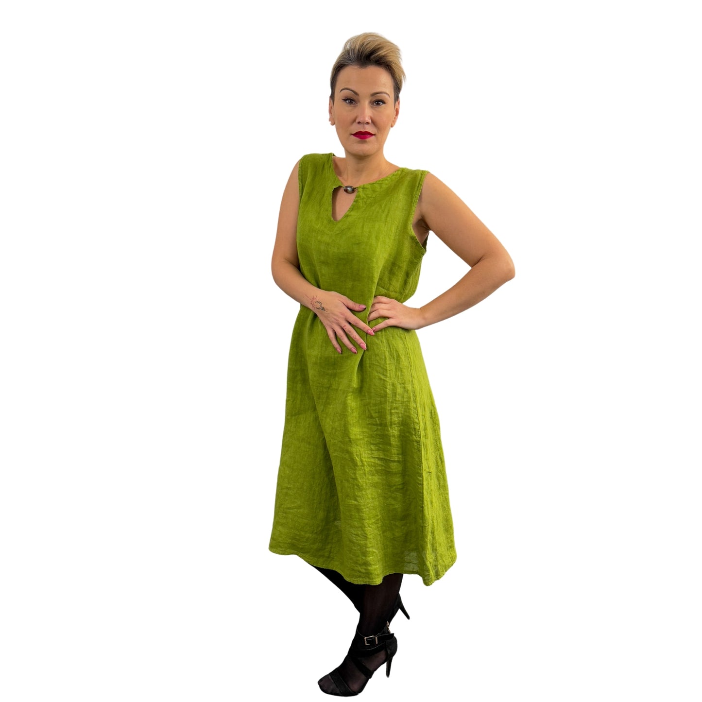 Rochie verde de in cu mărgea -k1