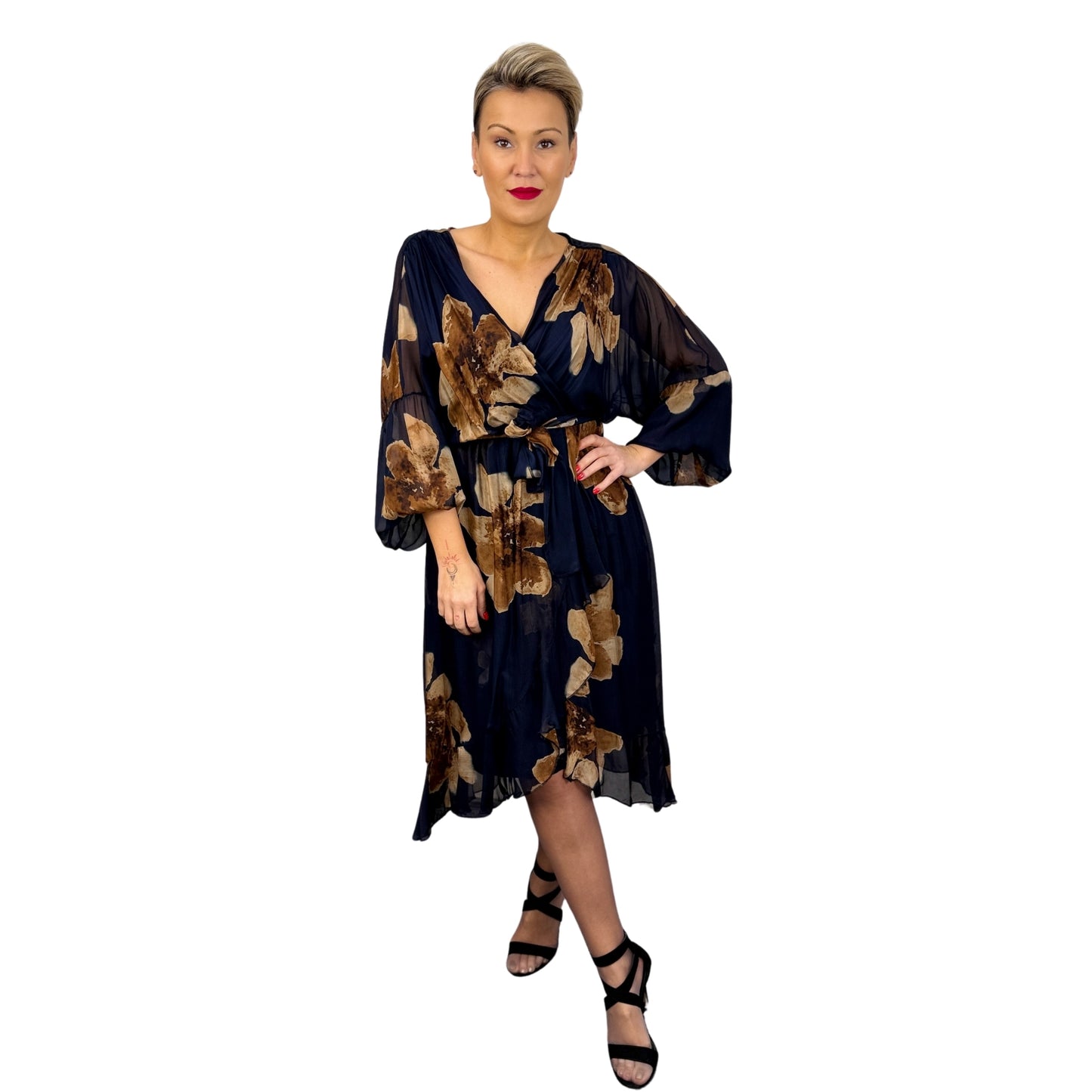 Rochie de mătase bleumarin -k1