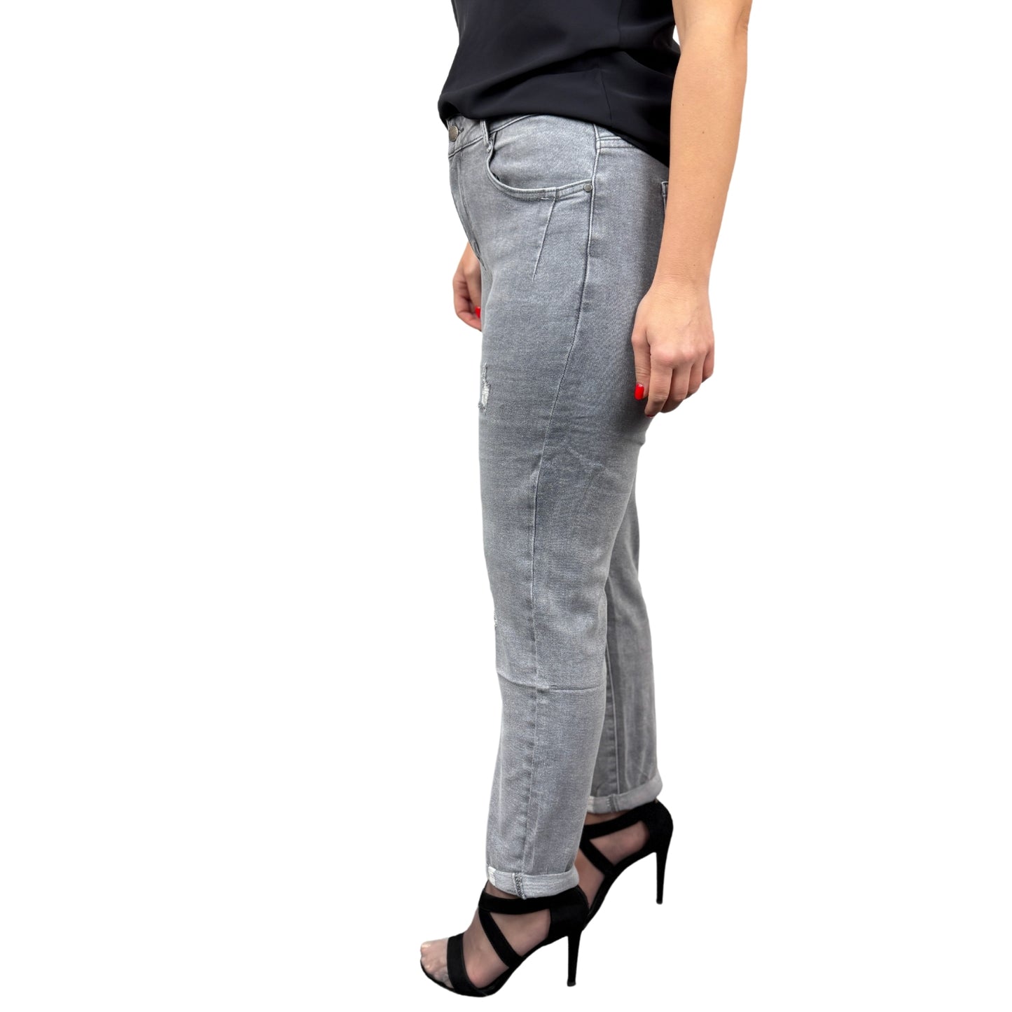 Blugi gri mom fit cu talie înaltă -k1
