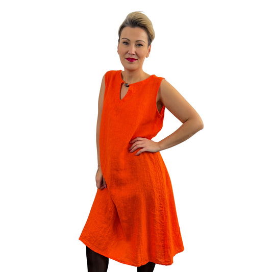 Rochie portocalie de in cu mărgea -k1
