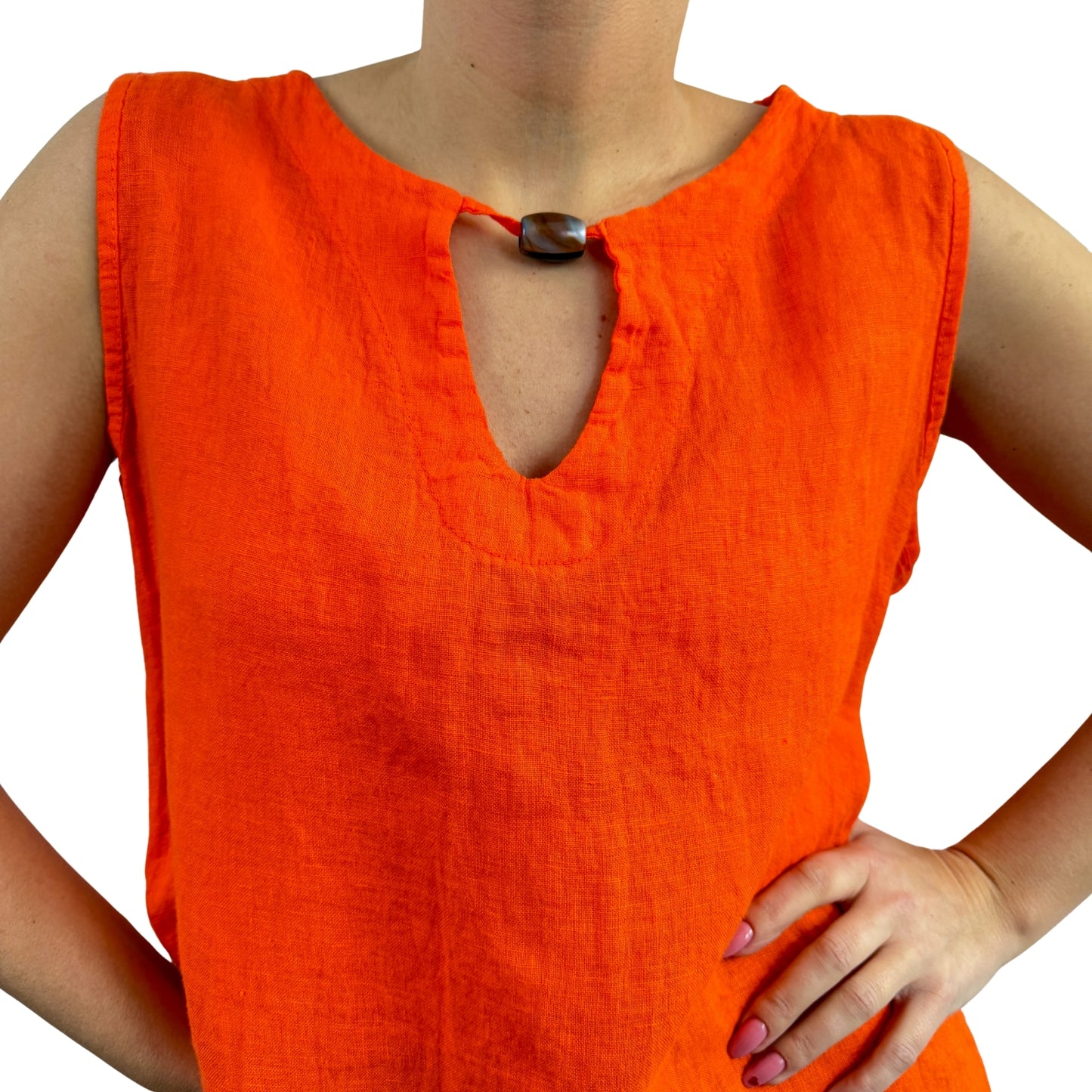 Rochie portocalie de in cu mărgea -k1