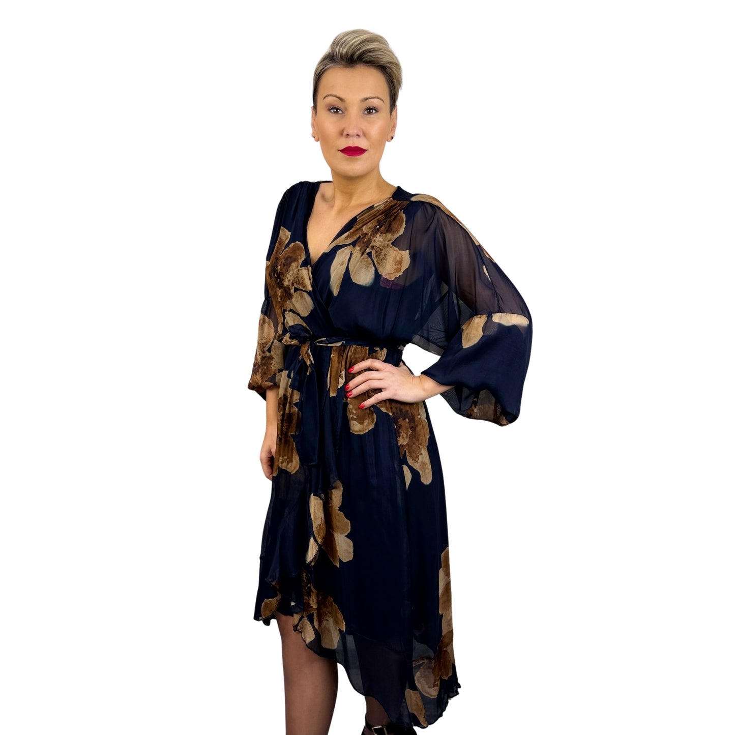 Rochie de mătase bleumarin -k1