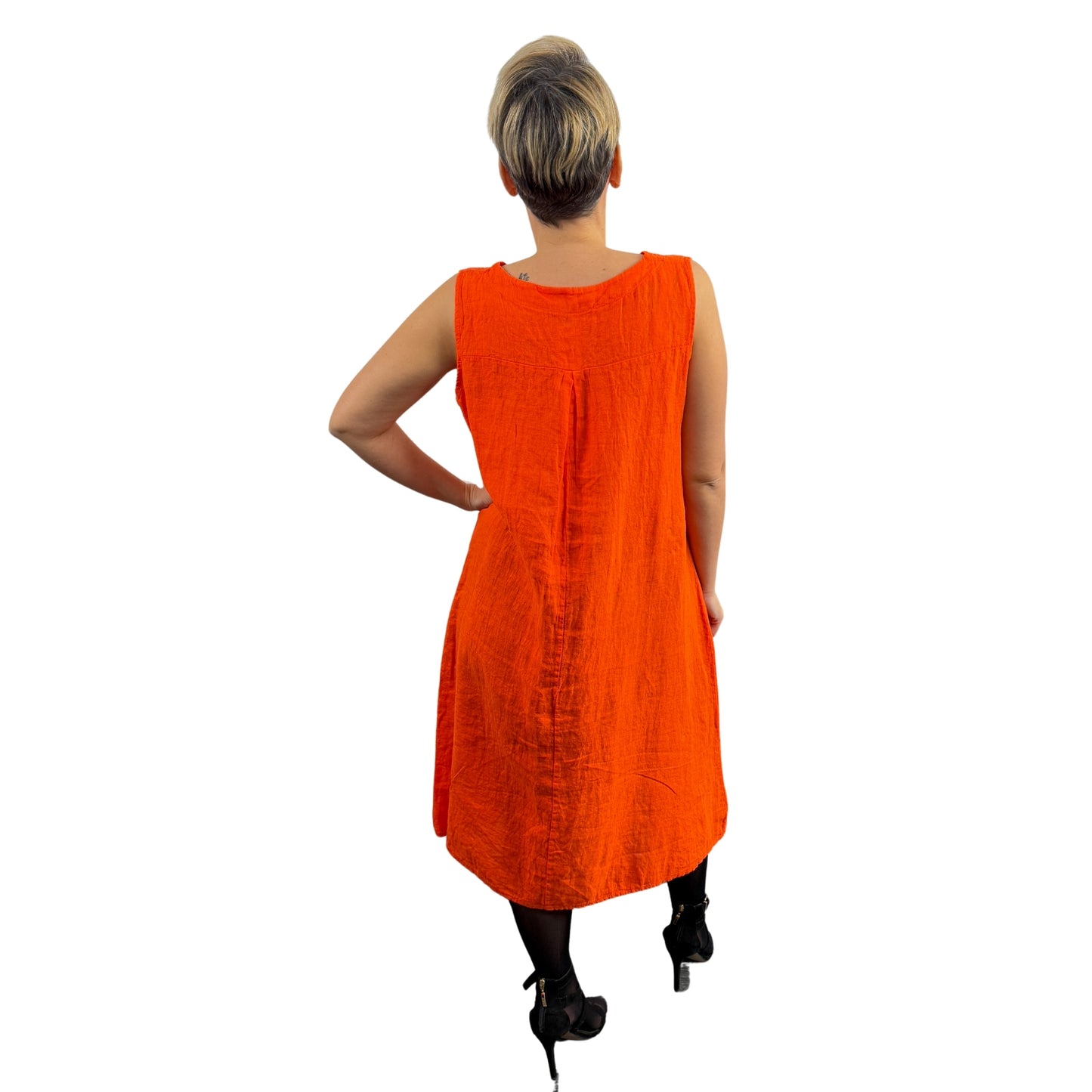 Rochie portocalie de in cu mărgea -k1