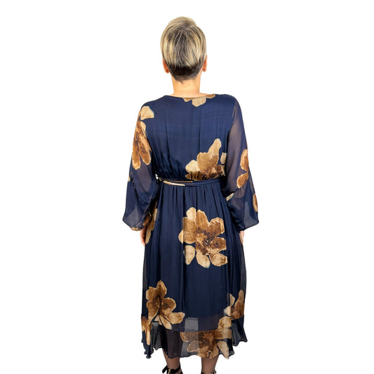 Rochie de mătase bleumarin -k1