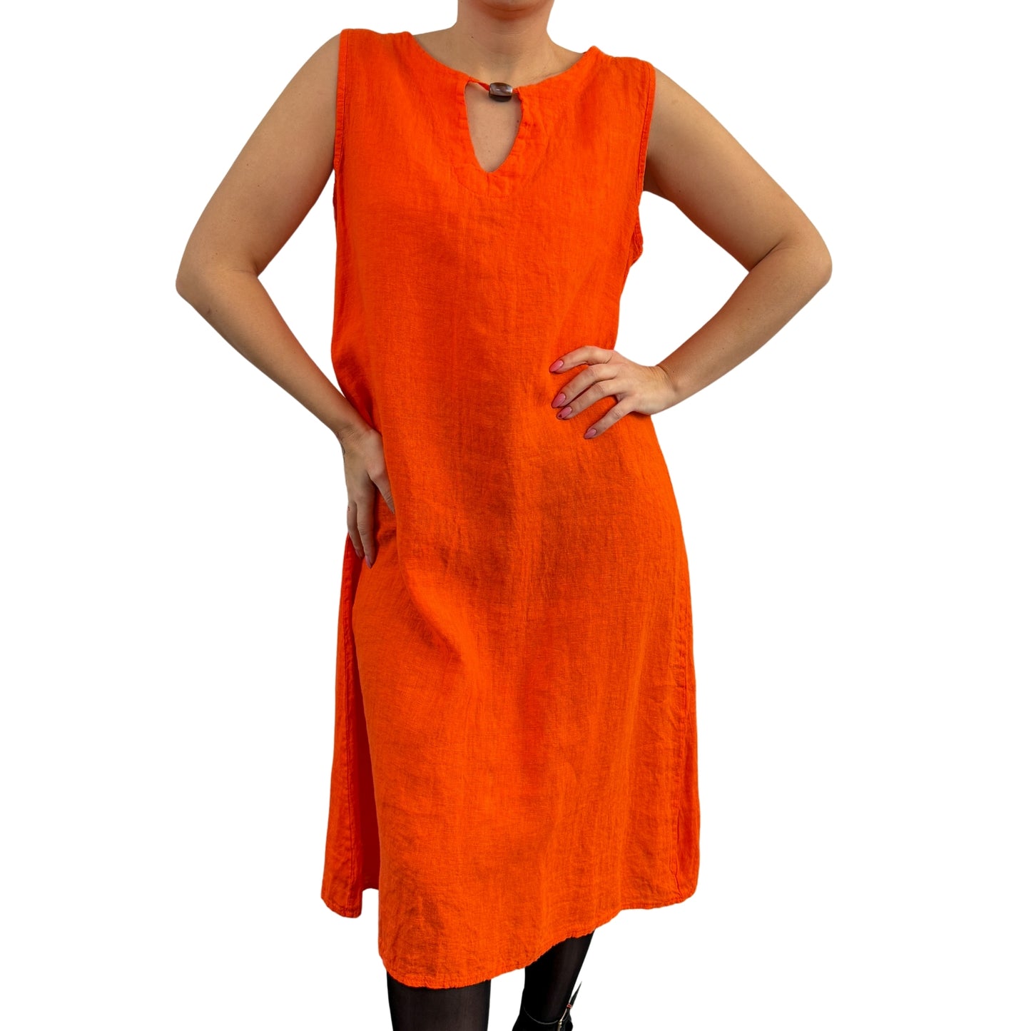 Rochie portocalie de in cu mărgea -k1