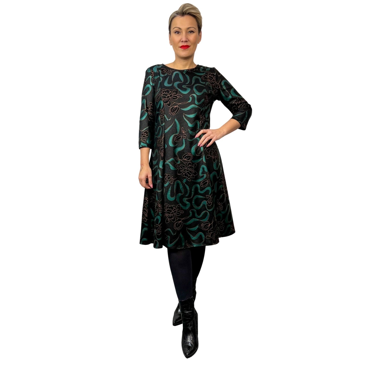 Rochie în clini cu imprimeu verde -k1